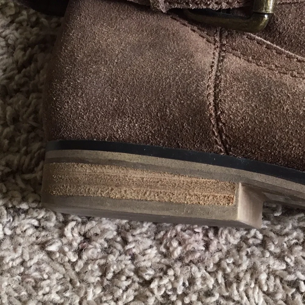 MIA Suede Ankle Boot Size 8 Light Brown Boho Sherpa Lined Fold Over